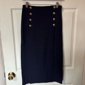 Polo Ralph Lauren navy blue w gold buttons midi pencil skirt size 0​
